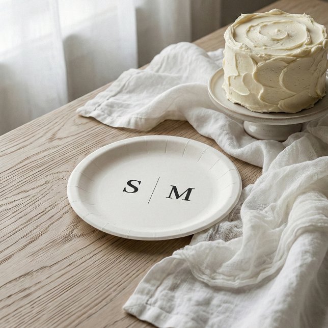 Assiettes En Carton Mariage de monogramme ivoire classique (Créateur téléchargé)