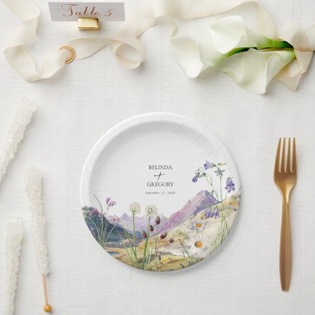 Assiettes En Carton Mariage de montagne Rustique Fleur sauvage aquarel (Mariage)