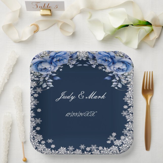Assiettes En Carton Mariage de Noël des Roses bleus (Mariage)