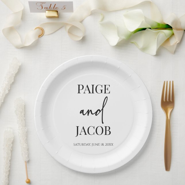Assiettes En Carton Mariage de noms personnalisés minimalistes classiq (Mariage)