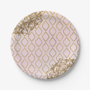 Assiettes En Carton Mariage de Nuit Morocaine Arabe Rose et Or