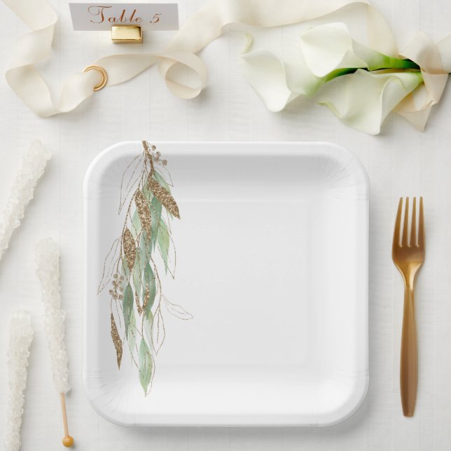 Assiettes En Carton Mariage de Parties scintillant Glitzy Eucalyptus o (Mariage)