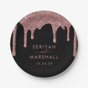 Assiettes En Carton Mariage de Parties scintillant Rose noir à éclabou