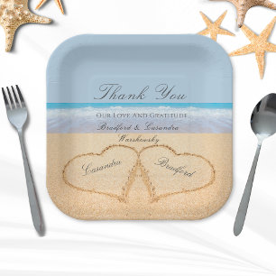Assiettes En Carton Mariage de plage 2 Coeurs dans le papier Mariage d