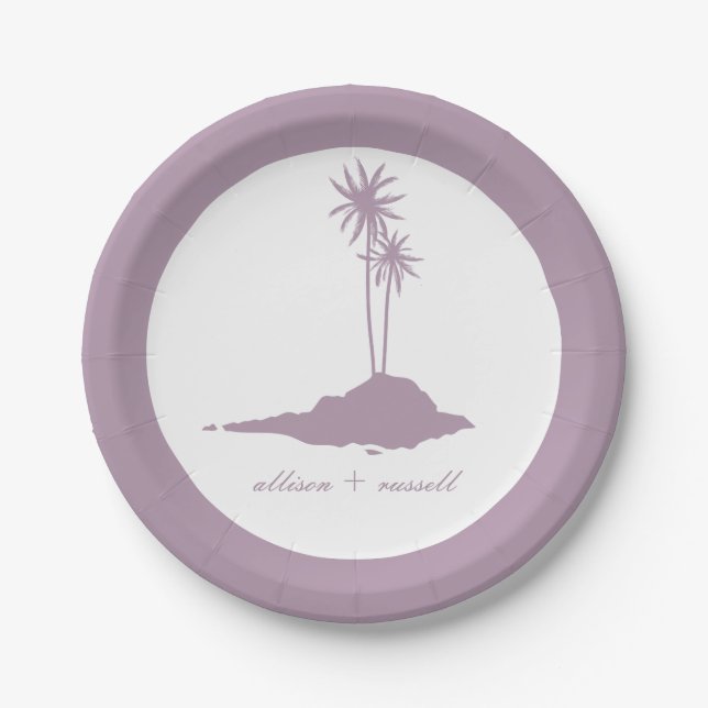 Assiettes En Carton Mariage de plage de l'île moderne - Violet (Devant)