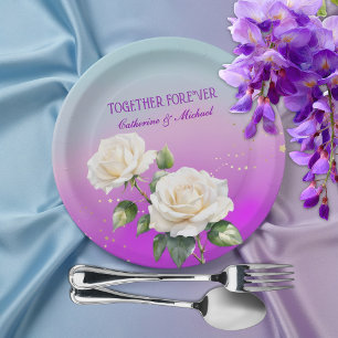 Assiettes En Carton Mariage de printemps Roses Ombré Aquarelle Violet