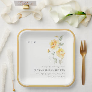 Assiettes En Carton Mariage   de Rose à aquarelle jaune vert