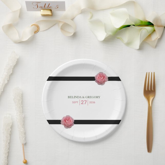 Assiettes En Carton Mariage de ruban noir rose (Mariage)