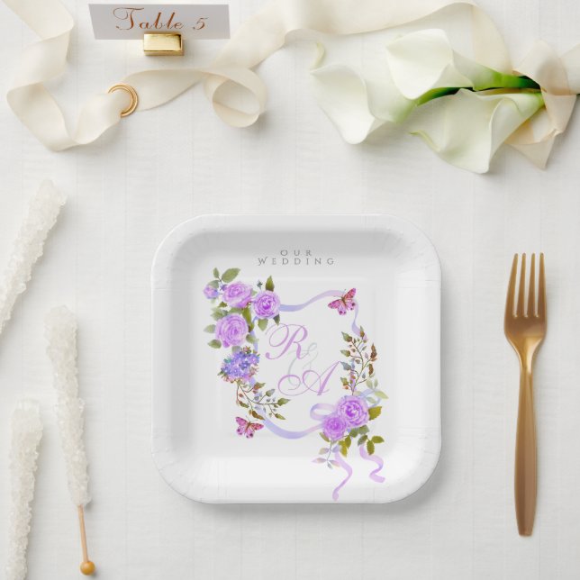 Assiettes En Carton Mariage de ruban Rose violet (Mariage)