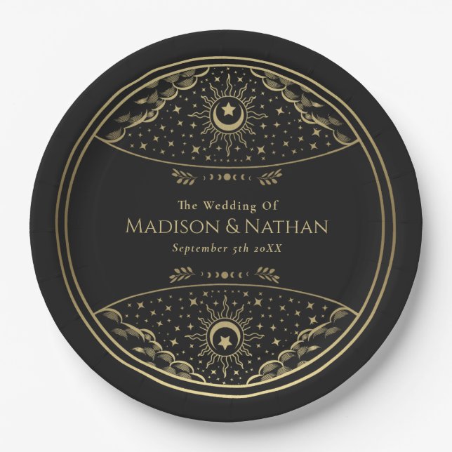 Assiettes En Carton Mariage de Tarot Elegant Or (Devant)