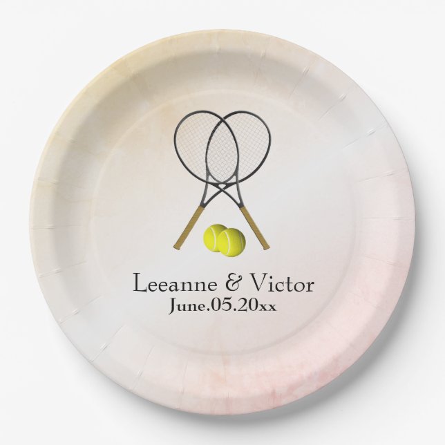 Assiettes En Carton Mariage de tennis personnalisé (Devant)