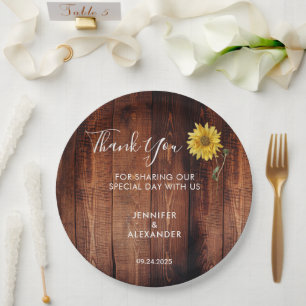 Assiettes En Carton Mariage de tournesol en bois rustique merci