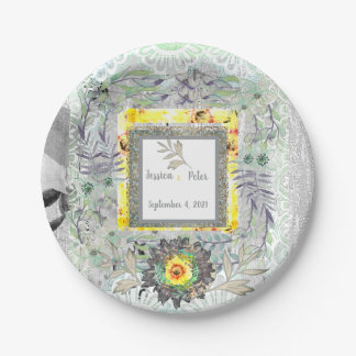 Assiettes En Carton Mariage de tournesol gris-jaune rustique