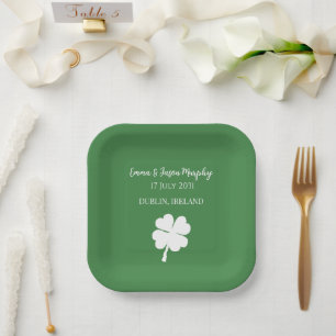 Assiettes En Carton Mariage de trèfle vert irlandais moderne à quatre 