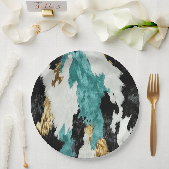 Assiettes En Carton Mariage de vache noire Turquoise Green Gold (Mariage)