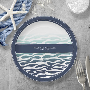 Assiettes En Carton Mariage de vague bleue ID836