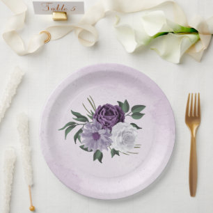 Assiettes En Carton mariage de verdure fleurie violette et blanche