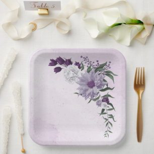 Assiettes En Carton mariage de verdure fleurie violette et blanche