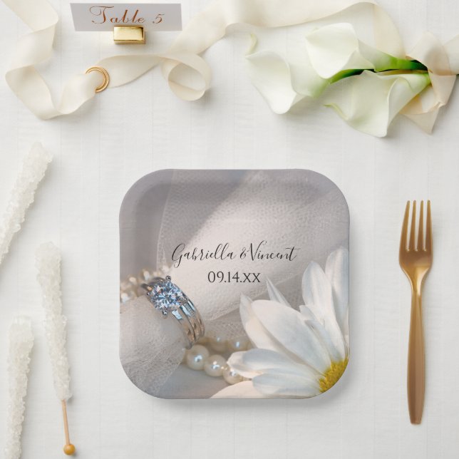 Assiettes En Carton Mariage d'élégance de marguerite blanche (Mariage)