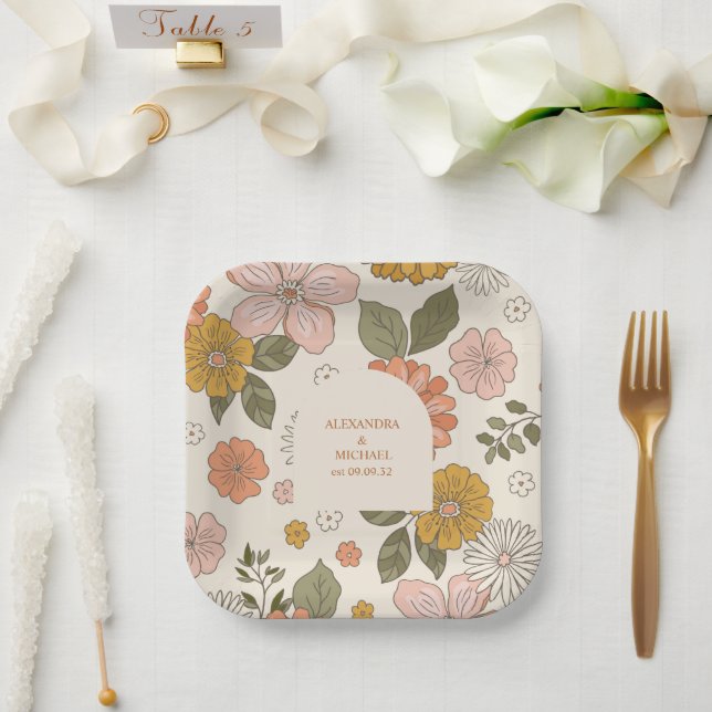 Assiettes En Carton Mariage des tonalités à thème des années 70 Super  (Mariage)