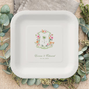 Assiettes En Carton Mariage d'été de la crête de palmier tropicale