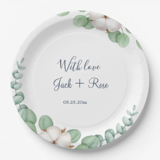 Assiettes En Carton Mariage d'été Eucalyptus de verdure rustique.