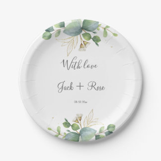 Assiettes En Carton Mariage d'été eucalyptus verdure rustique.