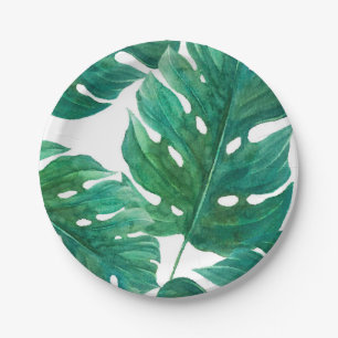 Assiettes En Carton Mariage d'été hawaïen aux feuilles de palmier vert