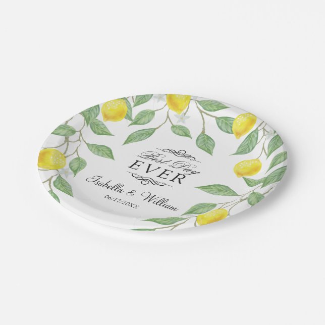 Assiettes En Carton Mariage d'été moderne Lemon Boho (Angle)