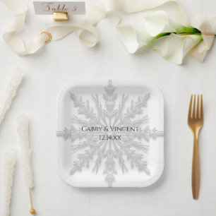 Assiettes En Carton Mariage d'hiver du flocon blanc