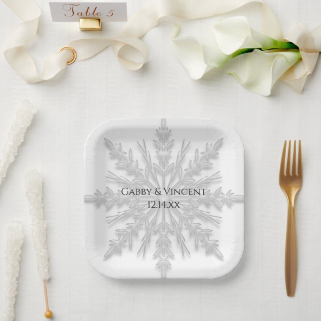 Assiettes En Carton Mariage d'hiver du flocon blanc (Mariage)