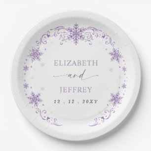 Assiettes En Carton Mariage d'hiver élégant aux flocons de neige viole