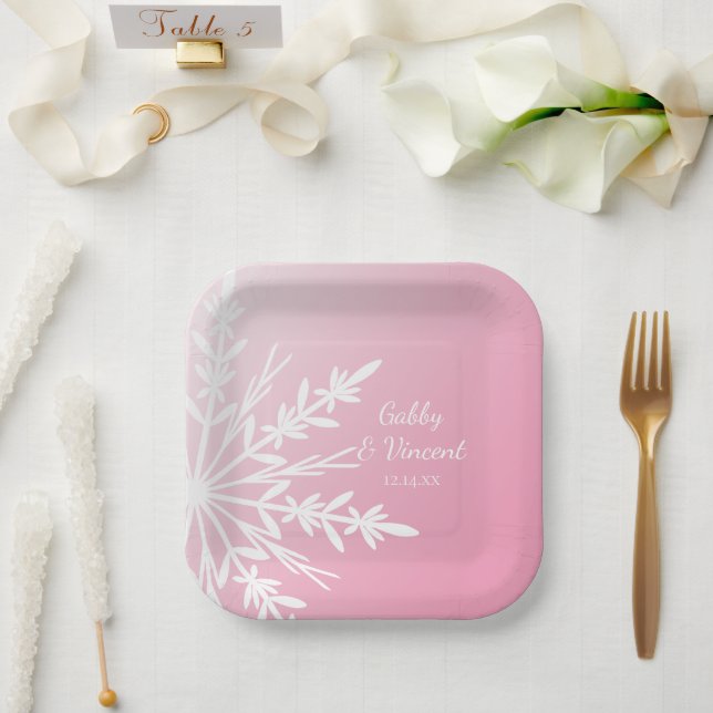 Assiettes En Carton Mariage d'hiver Pink Snowflake (Mariage)