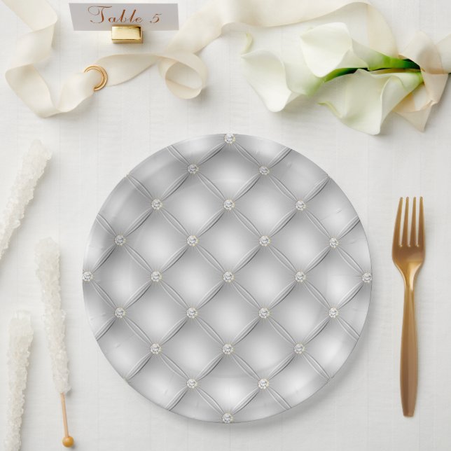 Assiettes En Carton Mariage Diamond Glam Argent (Mariage)