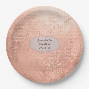 Assiettes En Carton Mariage d'impression Vintage rose Gold