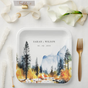 Assiettes En Carton Mariage du paysage hivernal de la rivière Mountain