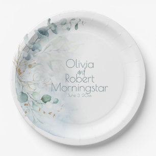 Assiettes En Carton Mariage   Dusty Blue Over the Moon in Love