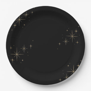 Assiettes En Carton Mariage Éblouissant Noir Scintillant Nouvel An