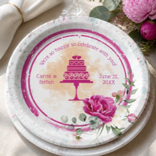 Assiettes En Carton Mariage Éclaboussure de Rose Chaud Coloré