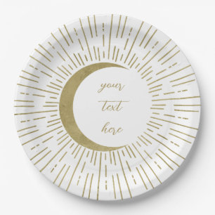 Assiettes En Carton Mariage éclat de soleil céleste lune étoiles blanc