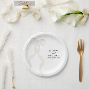 Assiettes En Carton Mariage élégant au ruban blanc à la bow