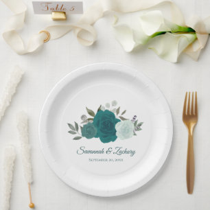 Assiettes En Carton Mariage Élégant aux Roses Téalgues Aquarelles Bohè