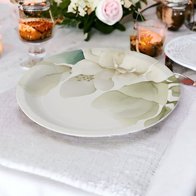 Assiettes En Carton Mariage élégant Feuillage Vert atténué (Elegant Wedding Foliage Muted Green Paper Plates from Ricaso. Perfect for your reception dinner. )