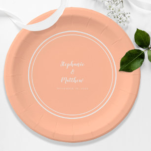 Assiettes En Carton Mariage élégant moderne blanc et pêche