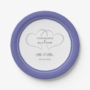 Assiettes En Carton Mariage élégant Mr & Mrs Hearts Periwinkle Blue