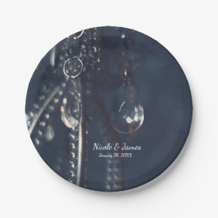 Assiettes En Carton Mariage Élégant Romantique Chic Cristal Bleu Moros