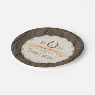 Assiettes En Carton Mariage en fer à cheval décoré d'un monogramme de