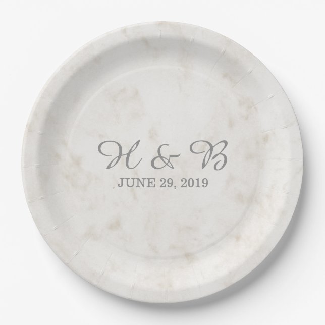 Assiettes En Carton Mariage en marbre doux beige (Devant)