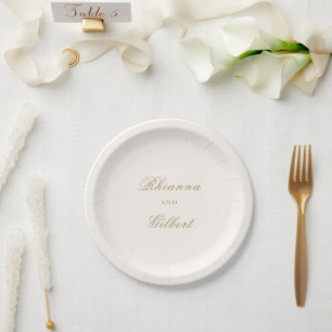 Assiettes En Carton Mariage Éternel Ivoire et Or Classique