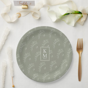 Assiettes En Carton Mariage Eucalyptus Motif Green ID901